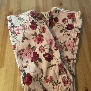Beige red pink corduroy floral jeans